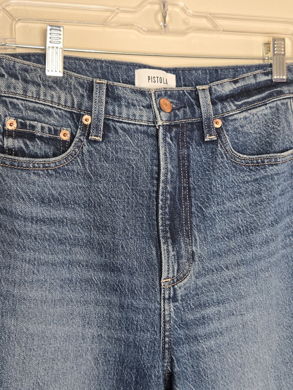 PISTOLA Penny Petite High Rise Wide Leg Jeans Size 25P Crop Raw Hem Medium Wash - Picture 5 of 9